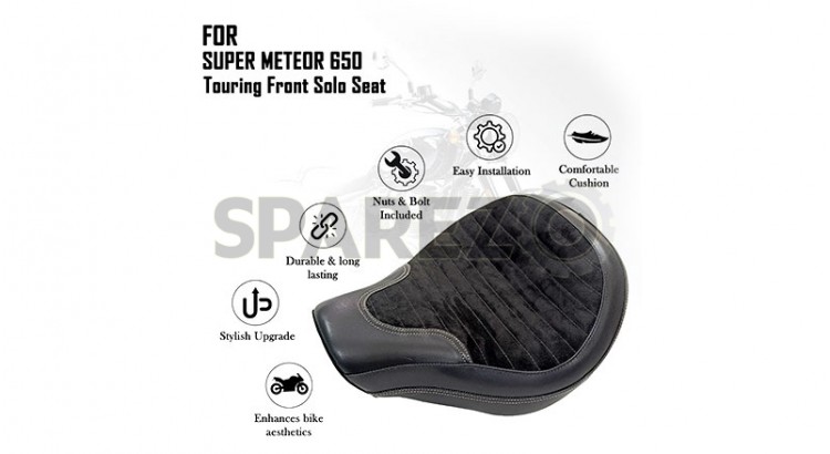 For Royal Enfield Super Meteor 650 Black Customized Touring Front Solo Seat - SPAREZO